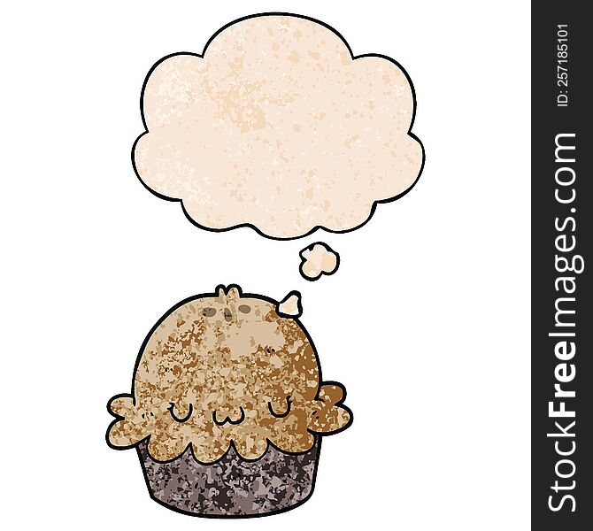 Cute Cartoon Pie And Thought Bubble In Grunge Texture Pattern Style