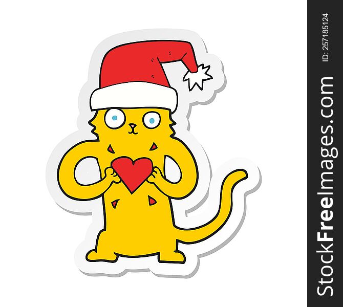 Sticker Of A Cartoon Cat Loving Christmas