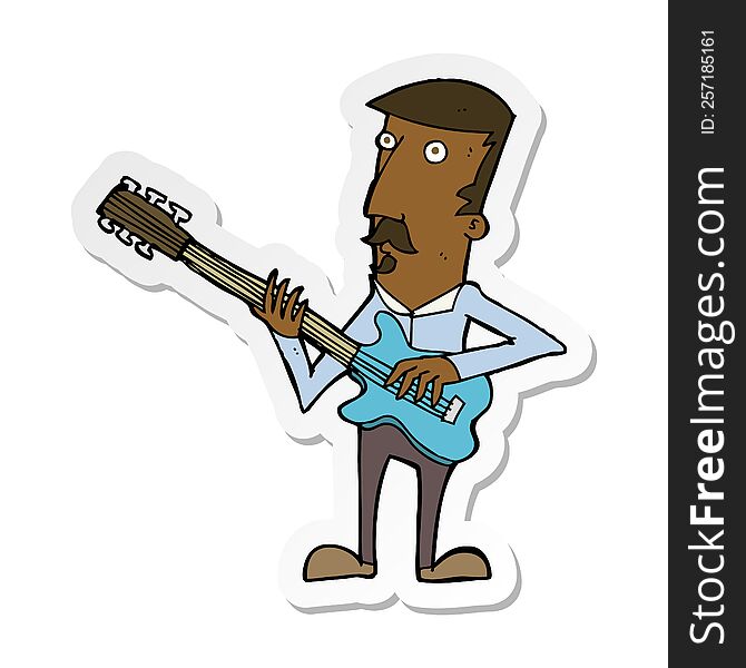 Sticker Of A Cartoon Man Playing Electric Guitar