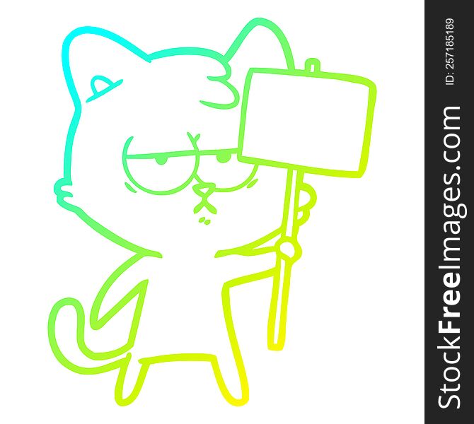Cold Gradient Line Drawing Bored Cartoon Cat With Sign Post