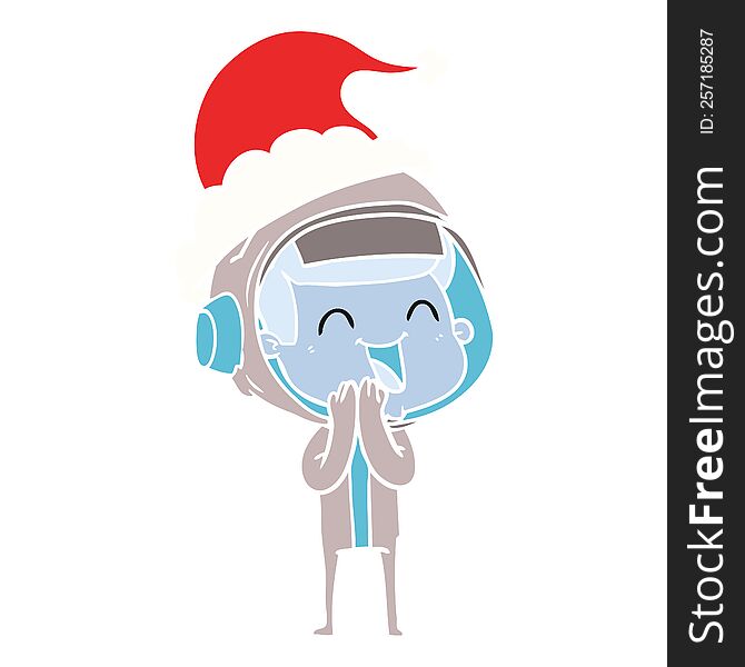 happy hand drawn flat color illustration of a astronaut wearing santa hat. happy hand drawn flat color illustration of a astronaut wearing santa hat