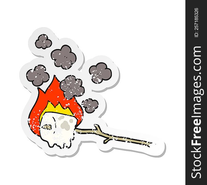 retro distressed sticker of a cartoon burning marshmallow
