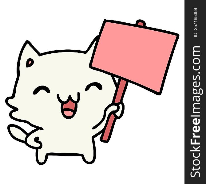 cartoon of a cat holding a placard. cartoon of a cat holding a placard