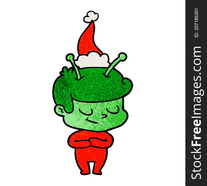 Friendly Textured Cartoon Of A Spaceman Wearing Santa Hat