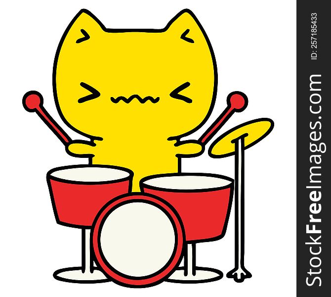 Cartoon Cat Playing Drums