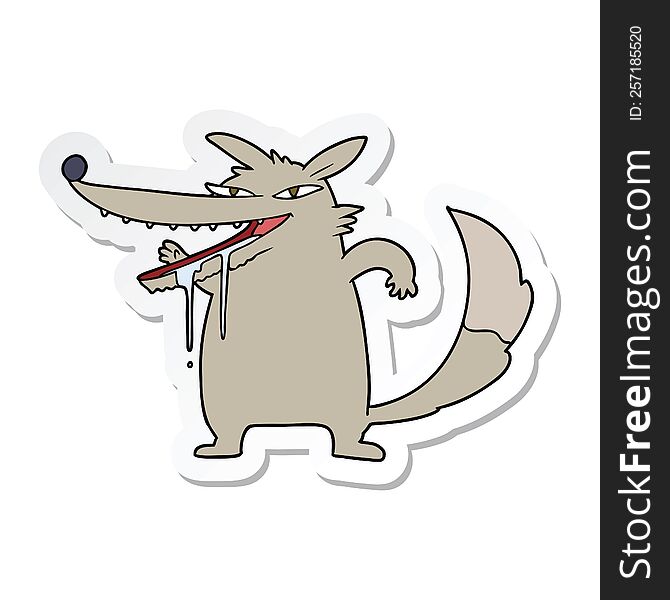 Sticker Of A Hungry Cartoon Wolf