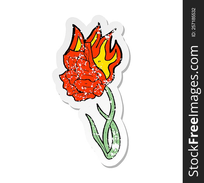 Retro Distressed Sticker Of A Cartoon Flaming Flower