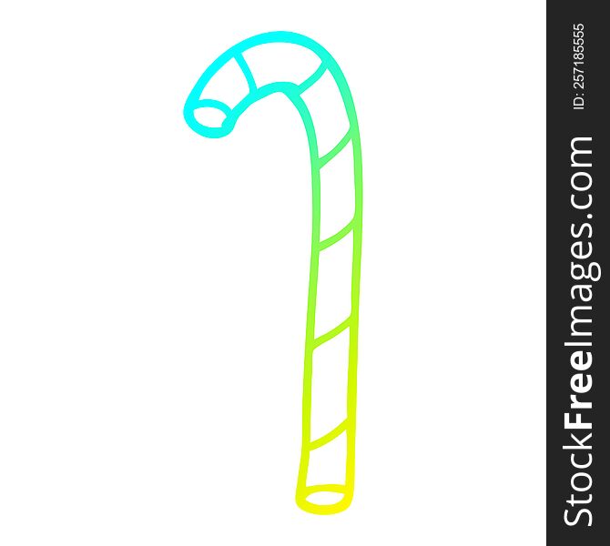 cold gradient line drawing of a cartoon candy cane