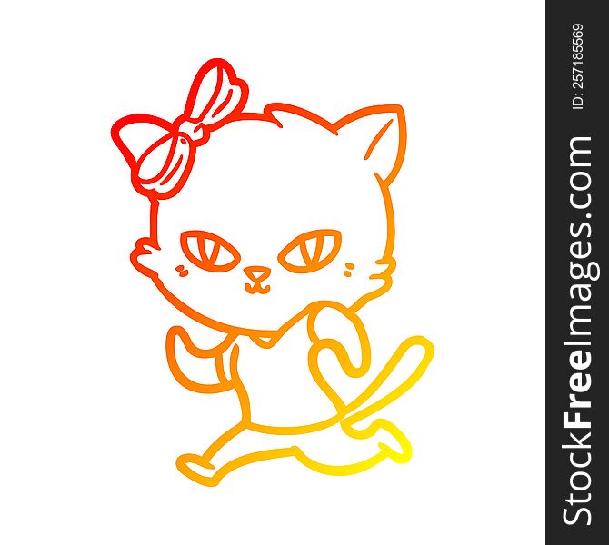 Warm Gradient Line Drawing Cute Cartoon Cat Jogging