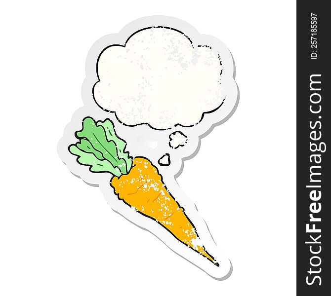 Cartoon Carrot And Thought Bubble As A Distressed Worn Sticker