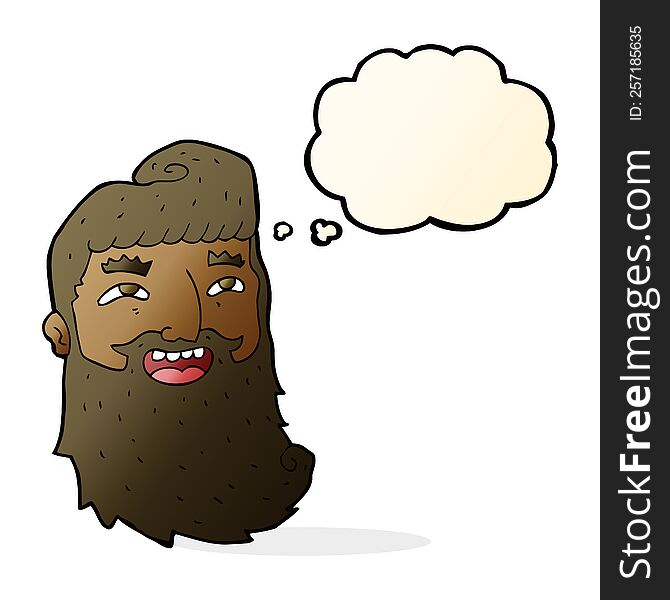 Cartoon Laughing Bearded Man With Thought Bubble