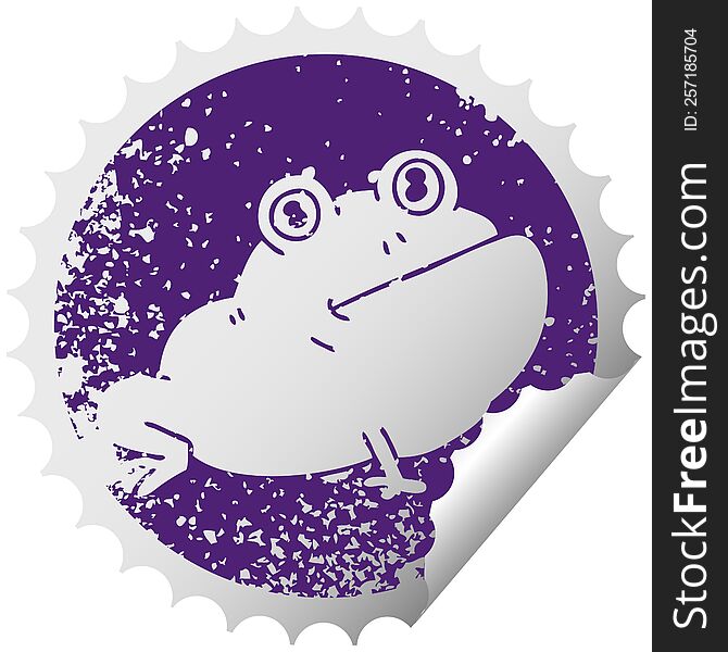 distressed circular peeling sticker quirky symbol frog. distressed circular peeling sticker quirky symbol frog
