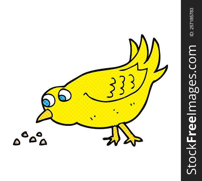 freehand drawn cartoon bird pecking seeds
