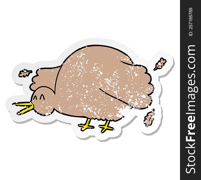 Distressed Sticker Of A Cartoon Kiwi Bird Flapping Wings