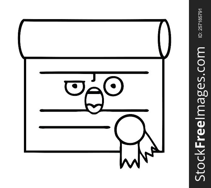 line drawing cartoon of a certificate