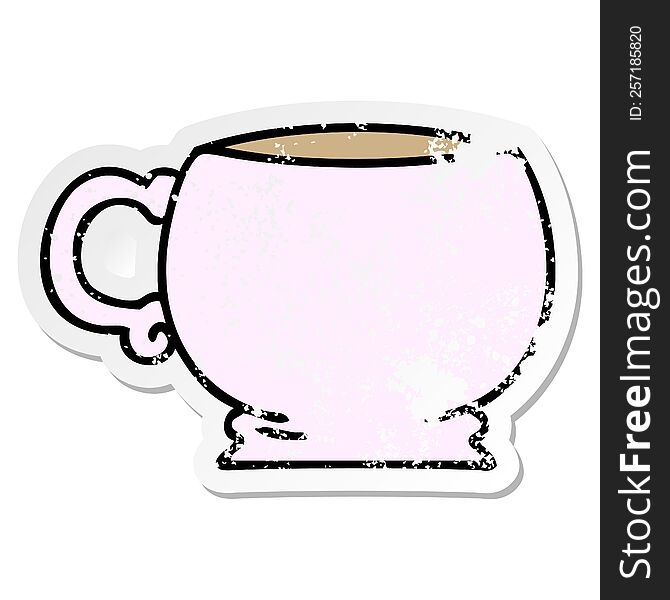 Distressed Sticker Of A Quirky Hand Drawn Cartoon Mug