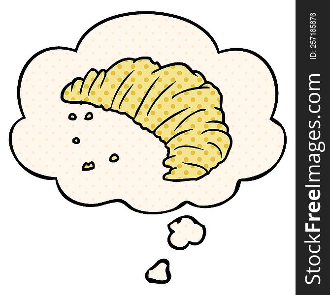 cartoon croissant with thought bubble in comic book style