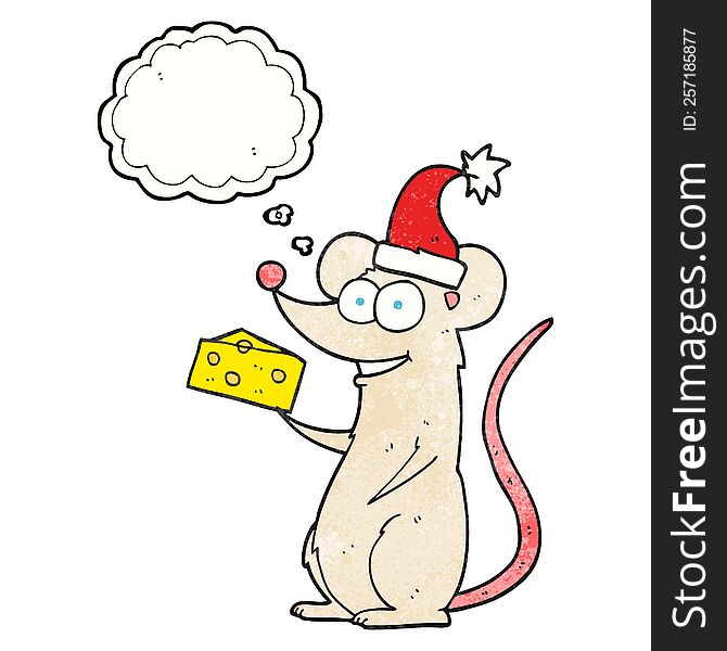 freehand drawn thought bubble textured cartoon christmas mouse