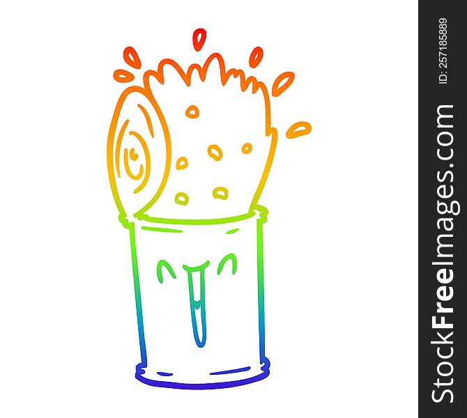Rainbow Gradient Line Drawing Cartoon Happy Exploding Soup Can