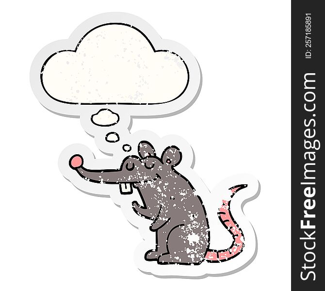 cartoon rat with thought bubble as a distressed worn sticker