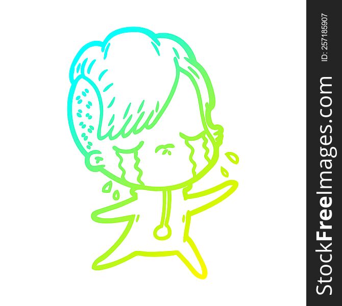 Cold Gradient Line Drawing Cartoon Crying Girl Wearing Space Clothes