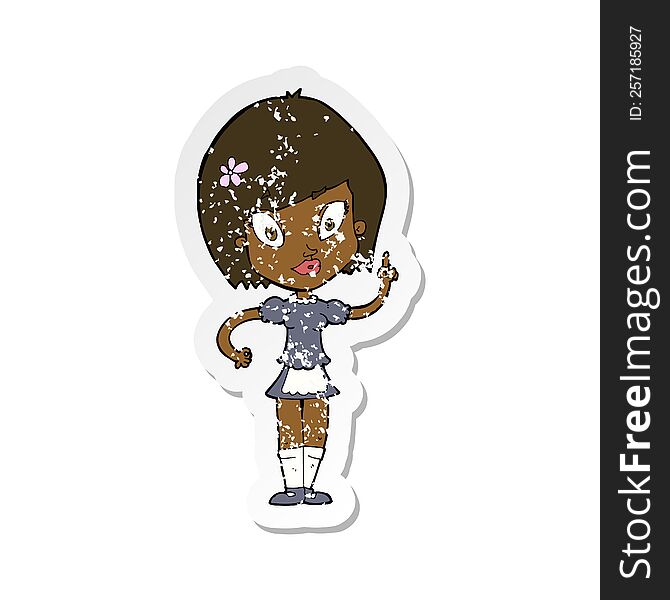 Retro Distressed Sticker Of A Cartoon Pretty Maid