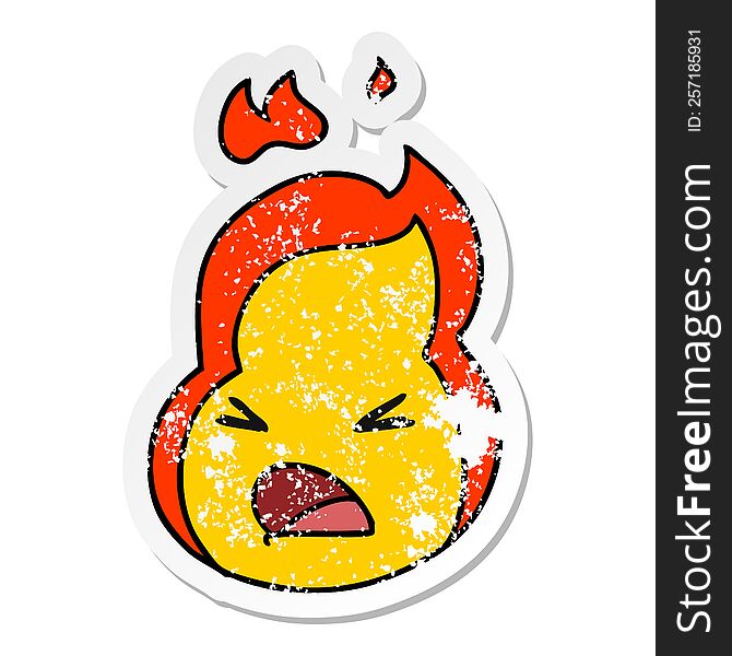 distressed sticker cartoon illustration kawaii cute fire flame. distressed sticker cartoon illustration kawaii cute fire flame