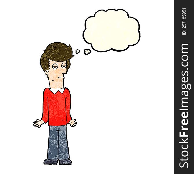 Cartoon Bored Man Shrugging Shoulders With Thought Bubble