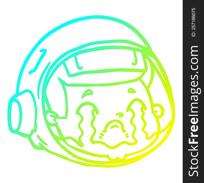 Cold Gradient Line Drawing Cartoon Astronaut Face Crying