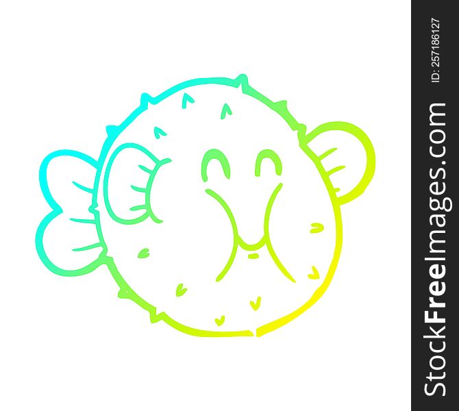 Cold Gradient Line Drawing Cartoon Puffer Fish