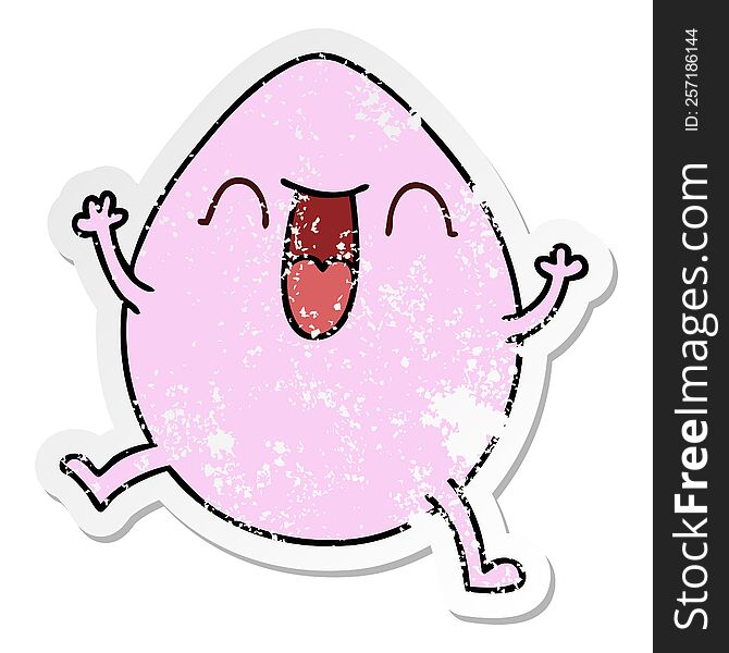 Distressed Sticker Of A Quirky Hand Drawn Cartoon Egg