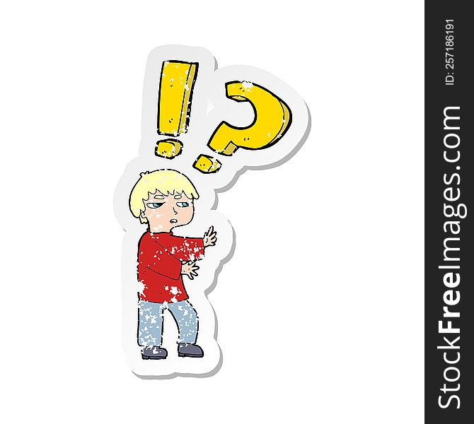 Retro Distressed Sticker Of A Cartoon Confused Boy