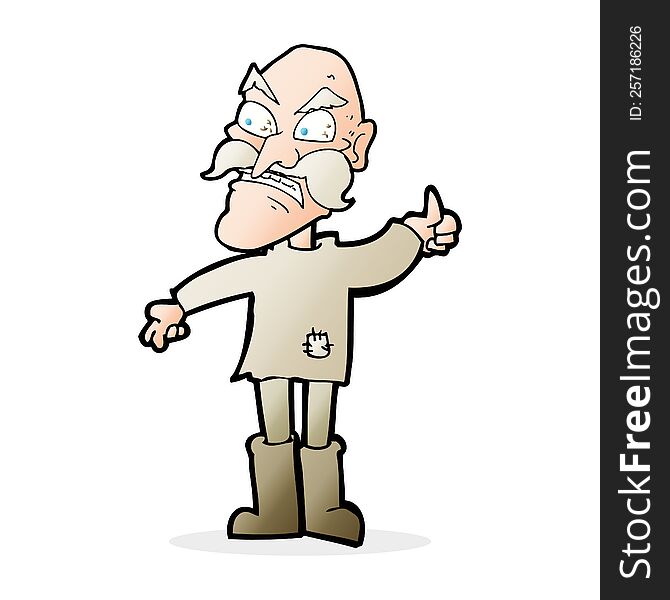 cartoon angry old man in patched clothing