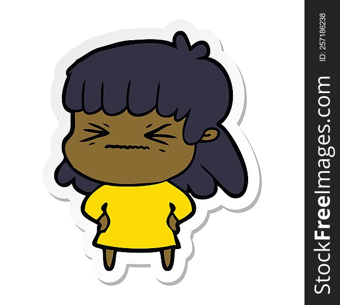 sticker of a cartoon angry girl