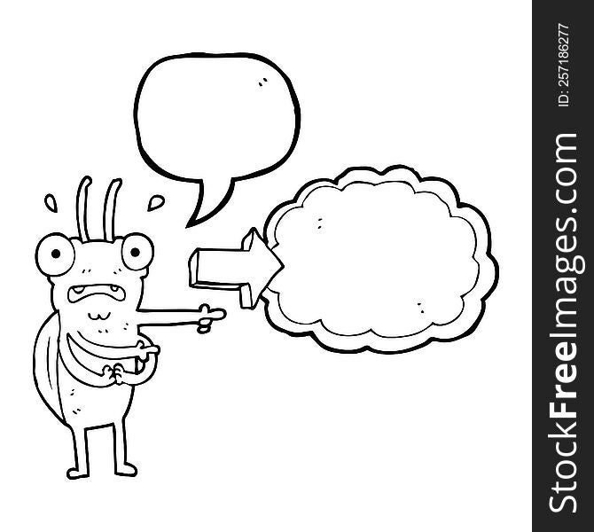 freehand drawn speech bubble cartoon bug pointing