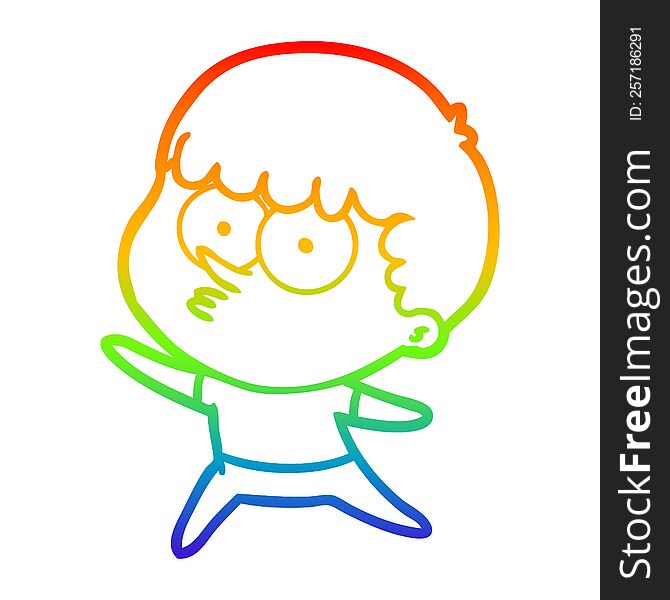 Rainbow Gradient Line Drawing Cartoon Dancing Boy