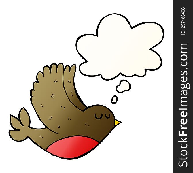 cartoon flying bird with thought bubble in smooth gradient style
