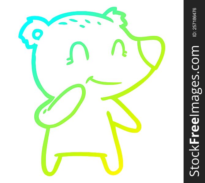 Cold Gradient Line Drawing Smiling Polar Bear Cartoon