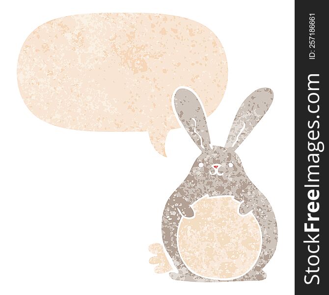 Cartoon Rabbit And Speech Bubble In Retro Textured Style