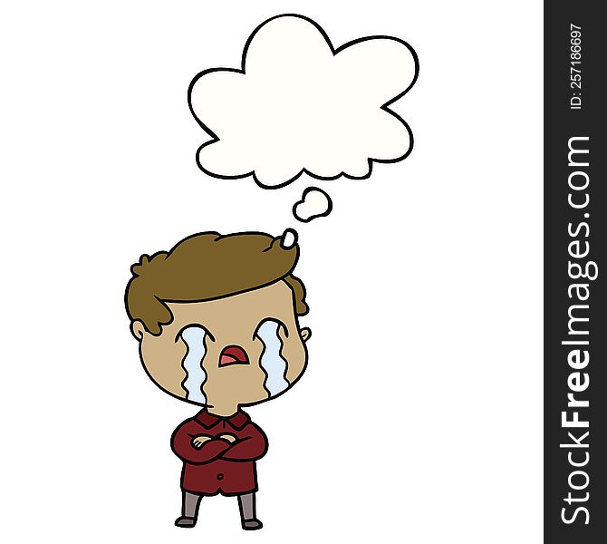 Cartoon Man Crying And Thought Bubble