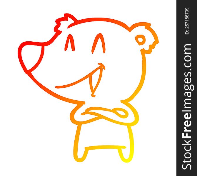 Warm Gradient Line Drawing Laughing Bear With Crossed Arms Cartoon