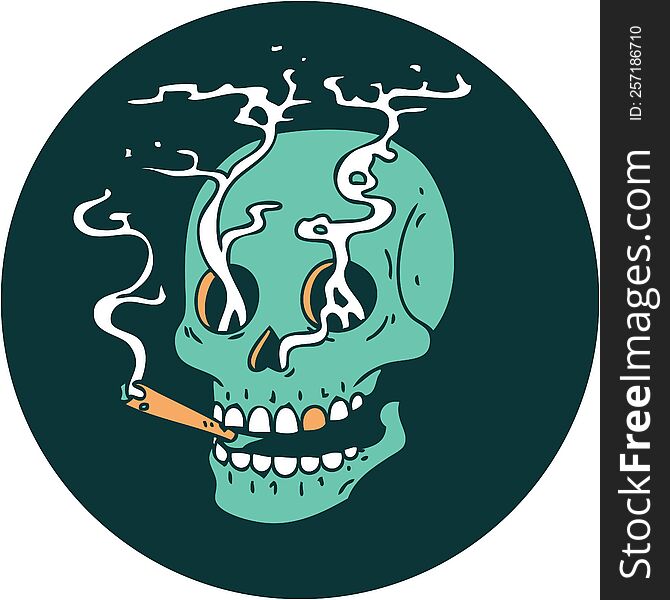 Tattoo Style Icon Of A Skull Smoking