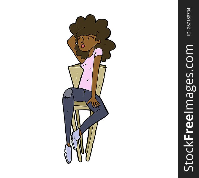 cartoon woman posing on chair