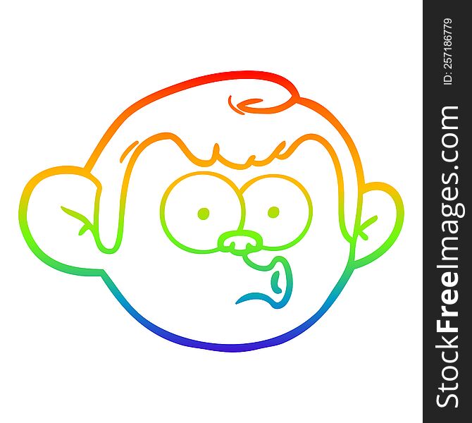 rainbow gradient line drawing of a cartoon monkey face