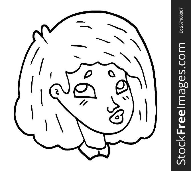 line drawing cartoon face of a girl