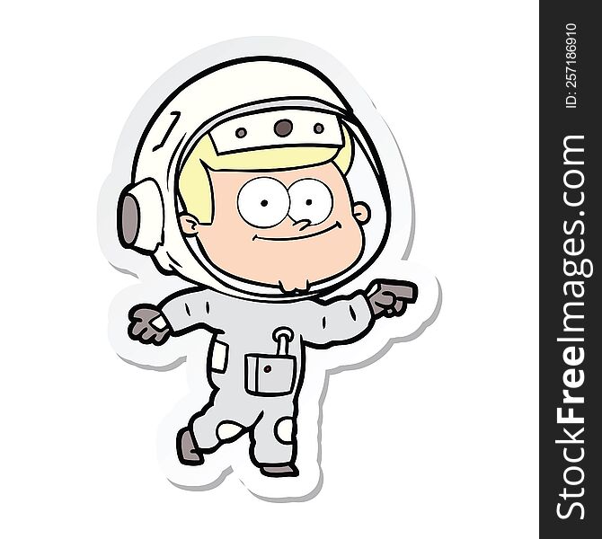 Sticker Of A Happy Astronaut Cartoon