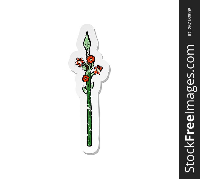 retro distressed sticker of a cartoon flowering spear