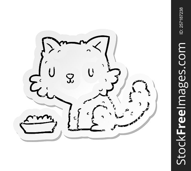 Distressed Sticker Of A Cartoon Cat And Food