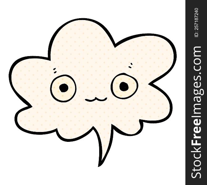 cute cartoon face with speech bubble in comic book style