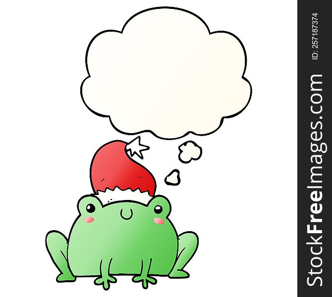 cute cartoon christmas frog with thought bubble in smooth gradient style